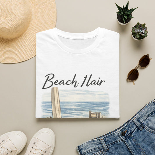 Beach Hair Don't Care T-Shirt — Coastal Surfboard & Chair Graphic Tee