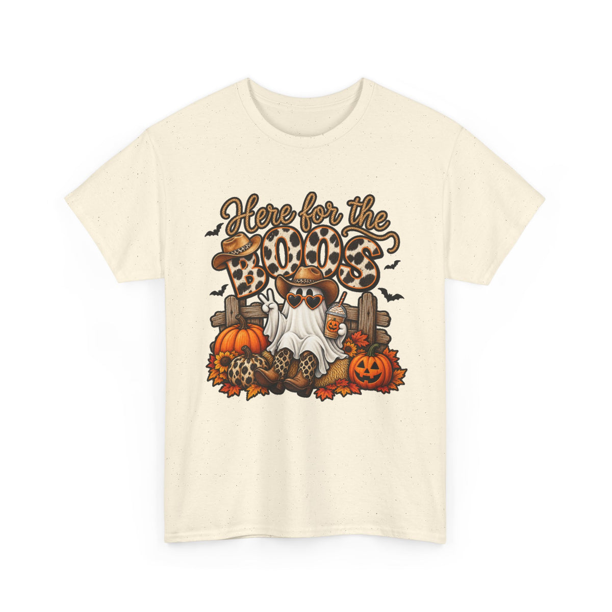 Here for the Boos Halloween T-Shirt – Leopard Ghost Pumpkins Fall Tee
