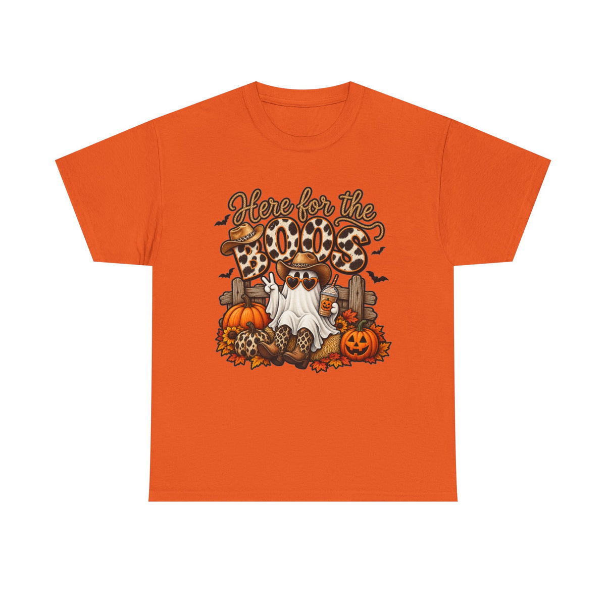 Here for the Boos Halloween T-Shirt – Leopard Ghost Pumpkins Fall Tee