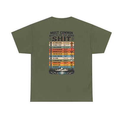 Camping Humor T‑Shirt — “Most Common Shit” Outdoor Checklist Tee