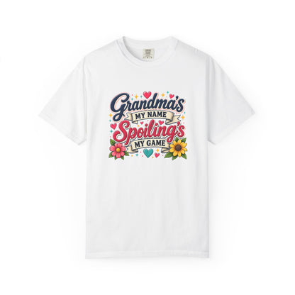 Grandma's My Name, Spoiling's My Game T-Shirt — Cute Floral Grandma Gift