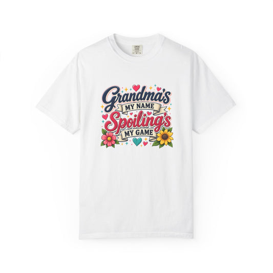 Grandma's My Name, Spoiling's My Game T-Shirt — Cute Floral Grandma Gift