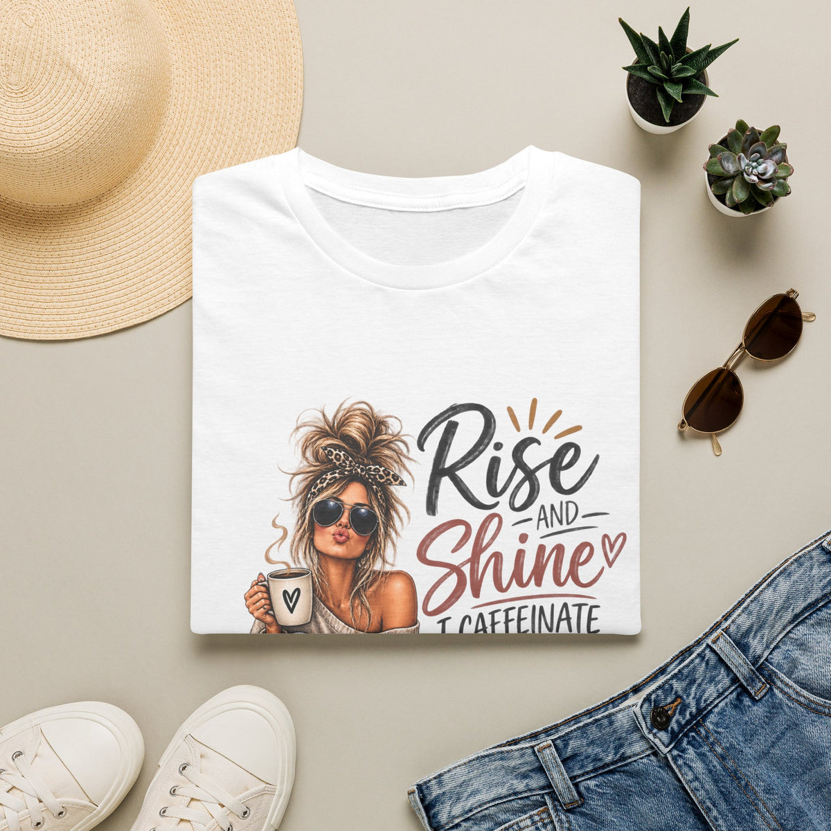 Rise and Shine Coffee Tee — 'I Caffeinate and Hope for the Best' Graphic T-Shirt