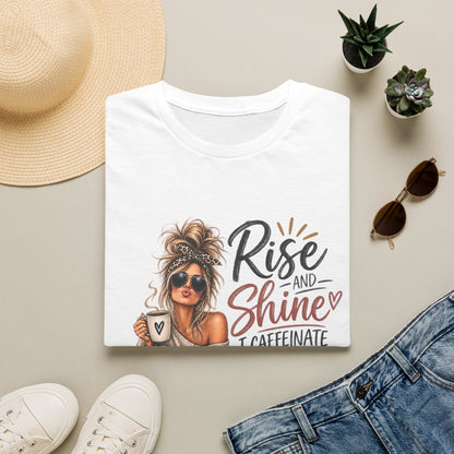 Rise and Shine Coffee Tee — 'I Caffeinate and Hope for the Best' Graphic T-Shirt