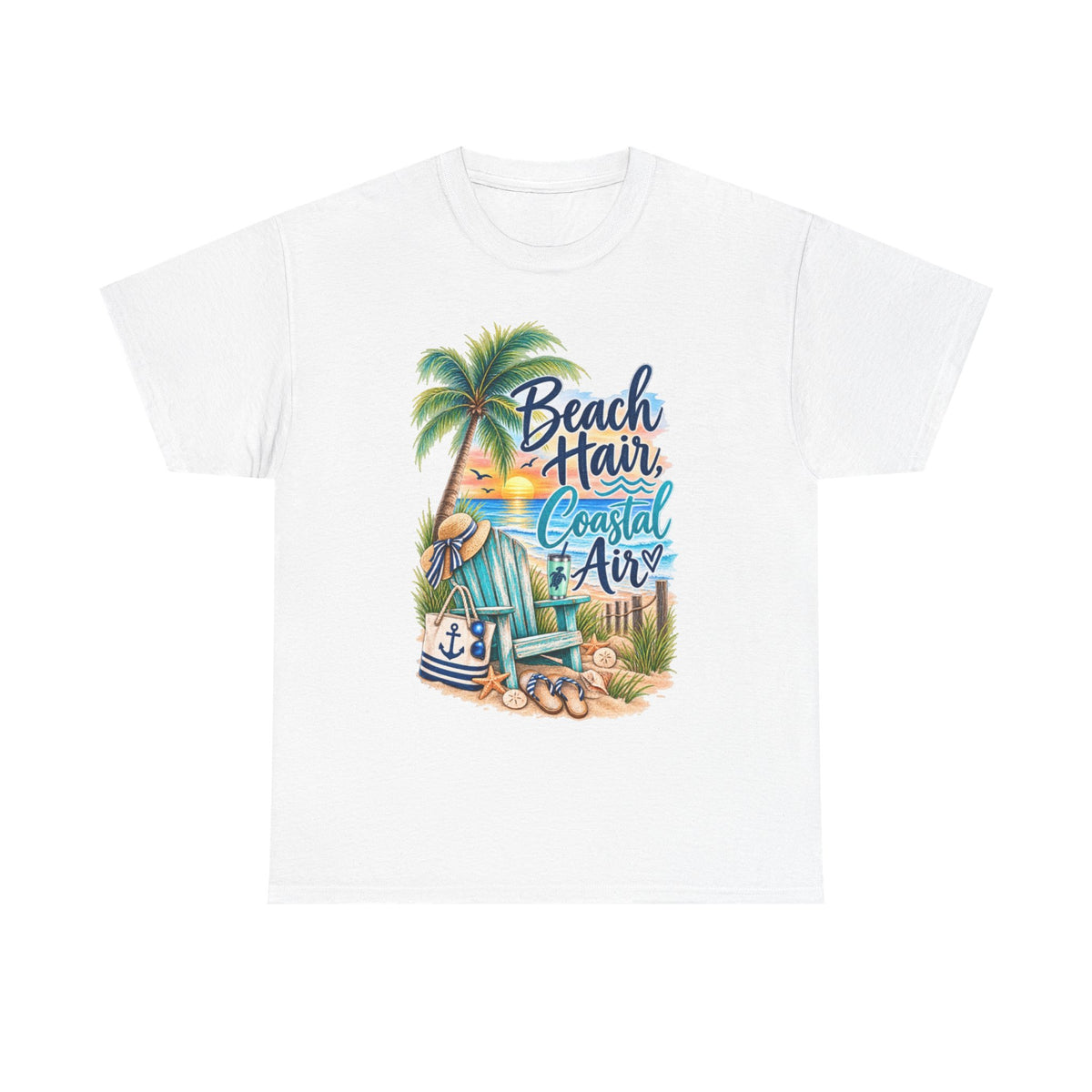 Beach Hair Coastal Air T-Shirt — Tropical Palm Tree Vacation Tee