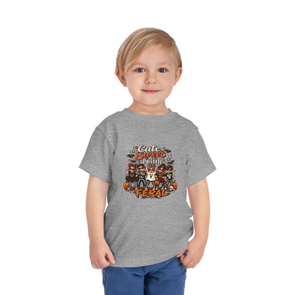 Toddler Tee — "Cute, Sweet, Little, Feral" Halloween Kids Graphic Shirt