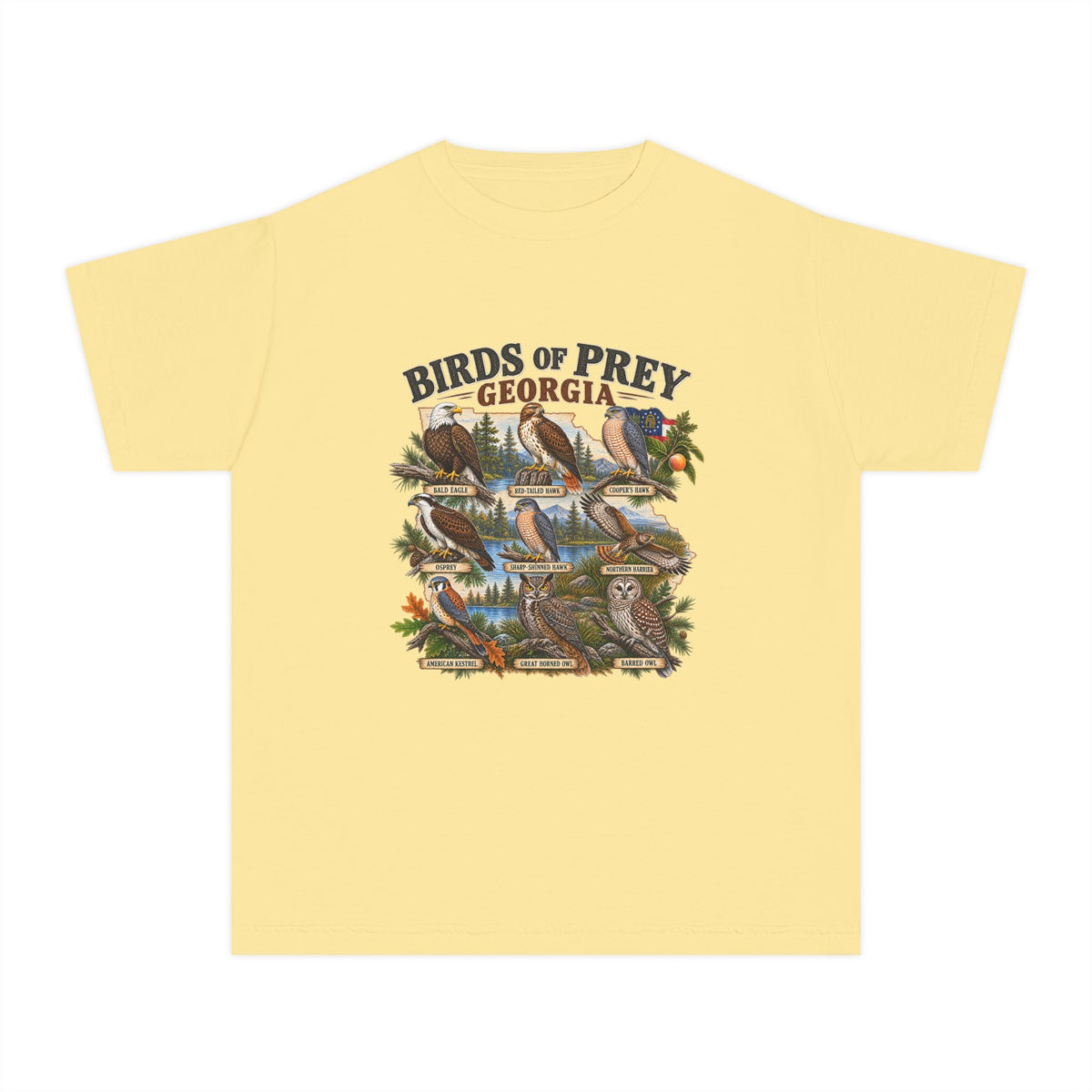 Youth Tee — 'Birds of Prey Georgia' Illustrated Wildlife Graphic