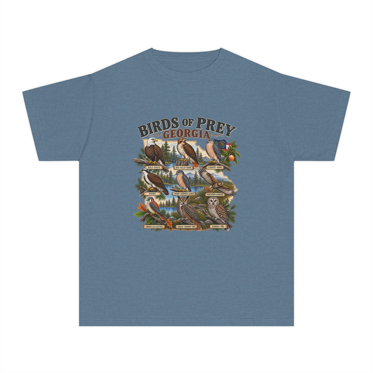 Youth Tee — 'Birds of Prey Georgia' Illustrated Wildlife Graphic