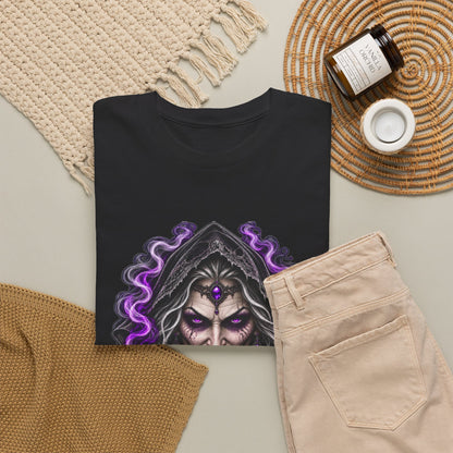 Witch Hood Graphic Tee — Dark Mystic Sorceress Shirt (Purple Drip)