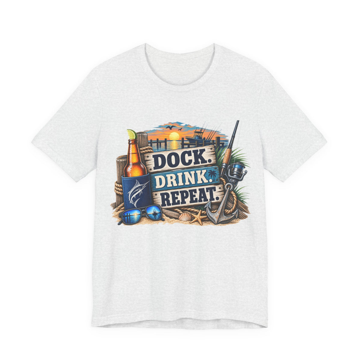 Dock. Drink. Repeat. Tee — Beach Bar Nautical T-Shirt for Boaters & Lake Lovers