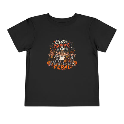 Toddler Tee — "Cute, Sweet, Little, Feral" Halloween Kids Graphic Shirt
