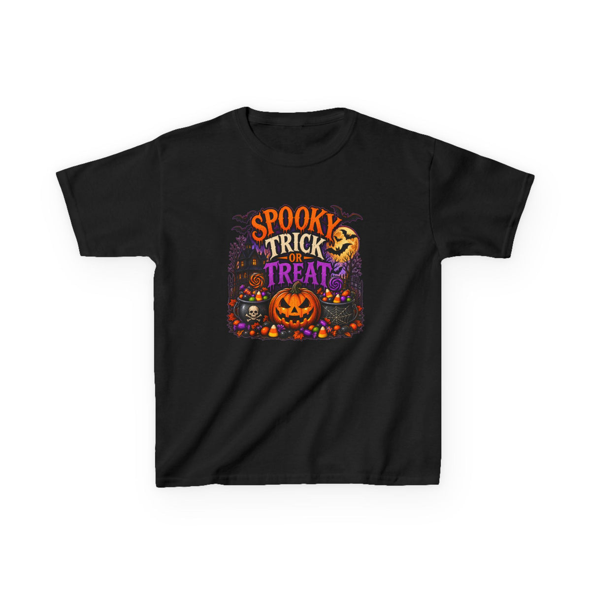 Trick or Treat Halloween Pumpkin Kids Tee | Jack-o'-Lantern, Haunted House