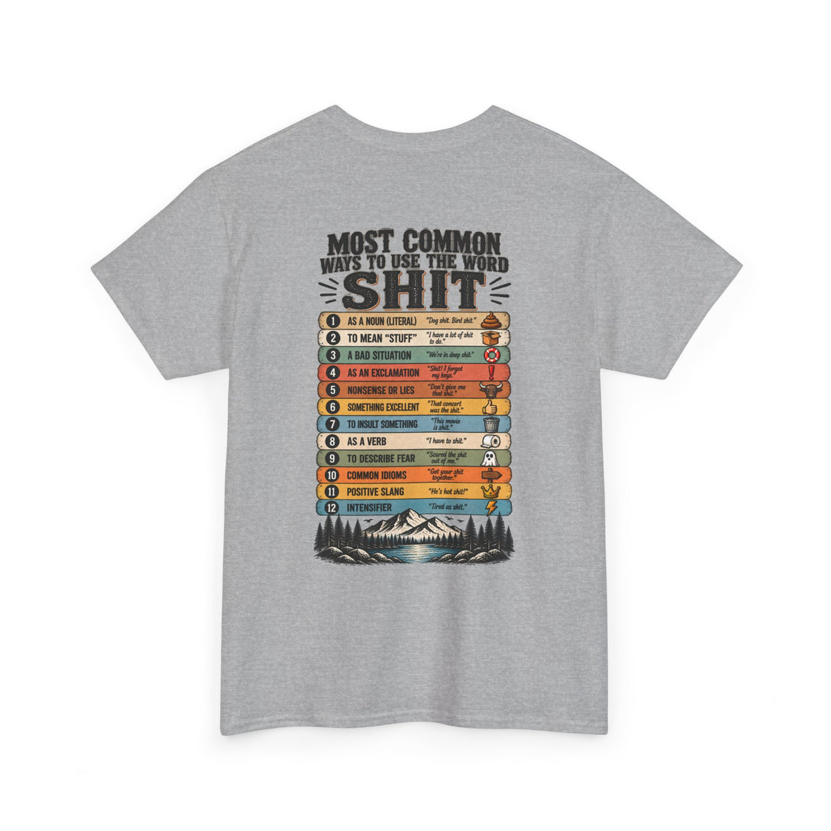 Camping Humor T‑Shirt — “Most Common Shit” Outdoor Checklist Tee