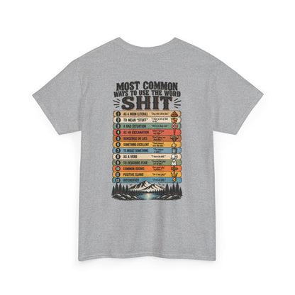 Camping Humor T‑Shirt — “Most Common Shit” Outdoor Checklist Tee