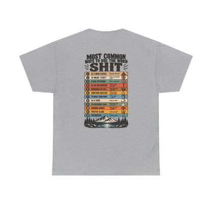 Camping Humor T‑Shirt — “Most Common Shit” Outdoor Checklist Tee