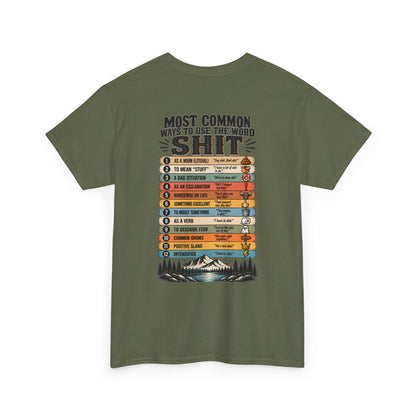 Camping Humor T‑Shirt — “Most Common Shit” Outdoor Checklist Tee