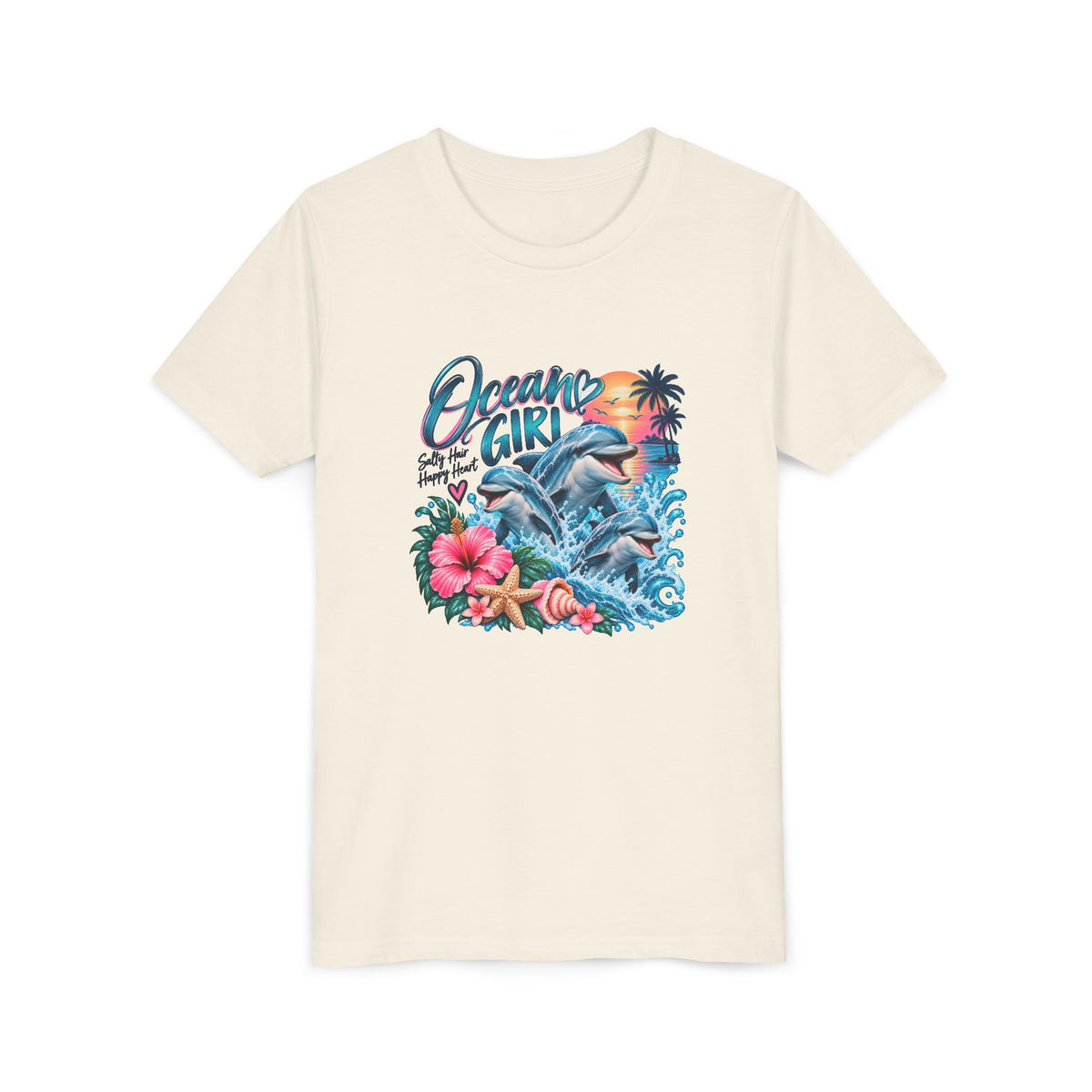 Ocean Girl Youth Tee — Dolphin Beach Graphic Tee for Kids