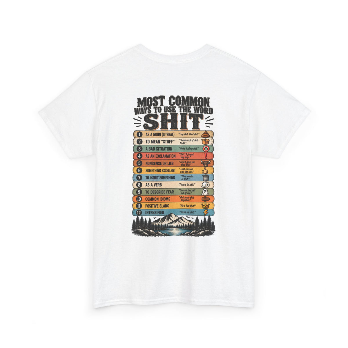 Camping Humor T‑Shirt — “Most Common Shit” Outdoor Checklist Tee