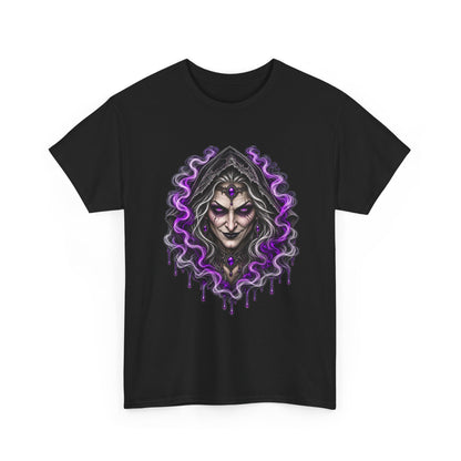 Witch Hood Graphic Tee — Dark Mystic Sorceress Shirt (Purple Drip)
