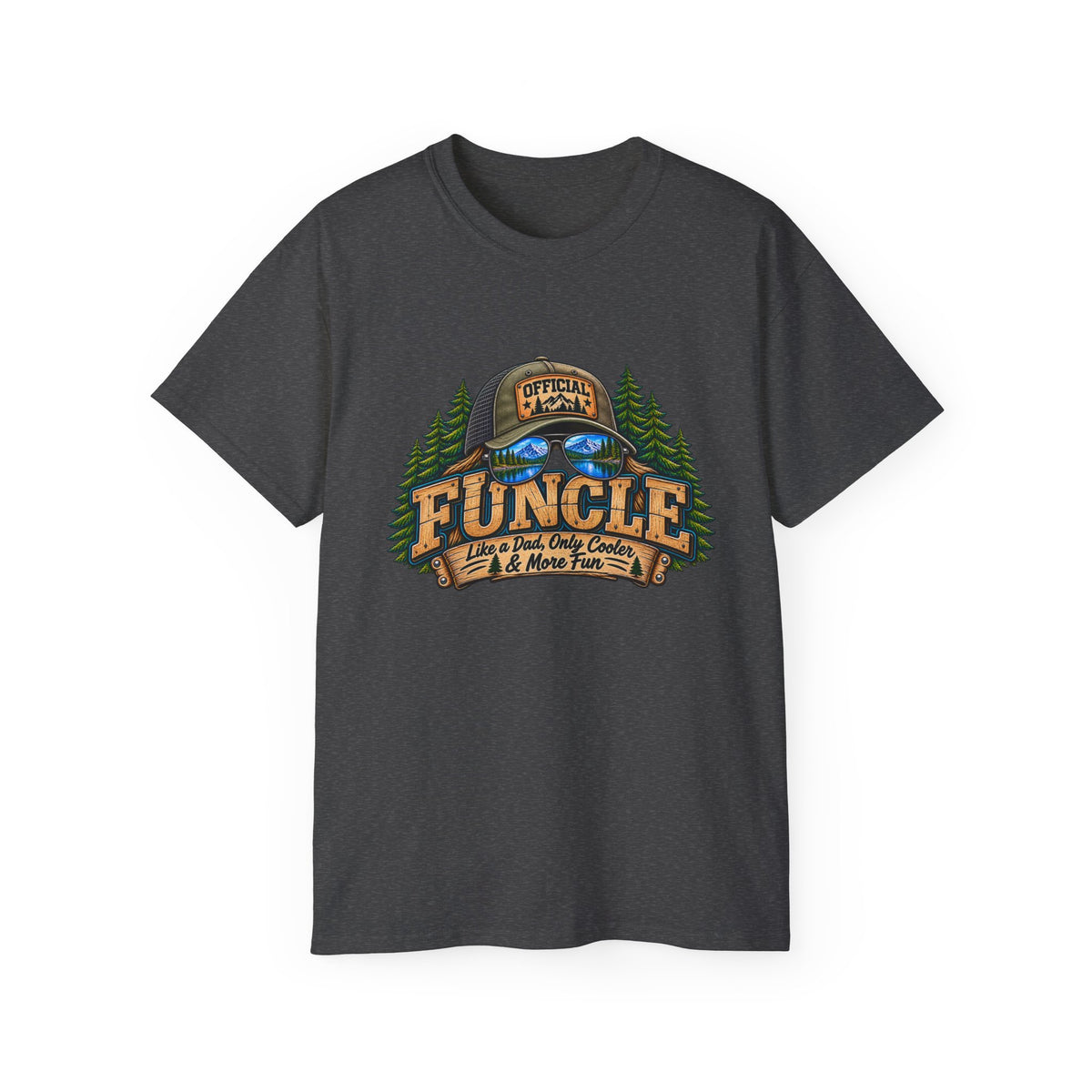 Uncle Camping T-Shirt — “Official Funcle” Outdoors Hat & Sunglasses Design