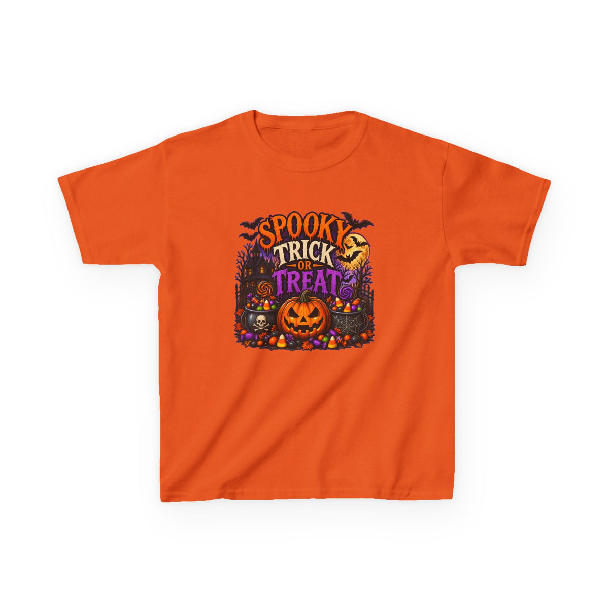 Trick or Treat Halloween Pumpkin Kids Tee | Jack-o'-Lantern, Haunted House