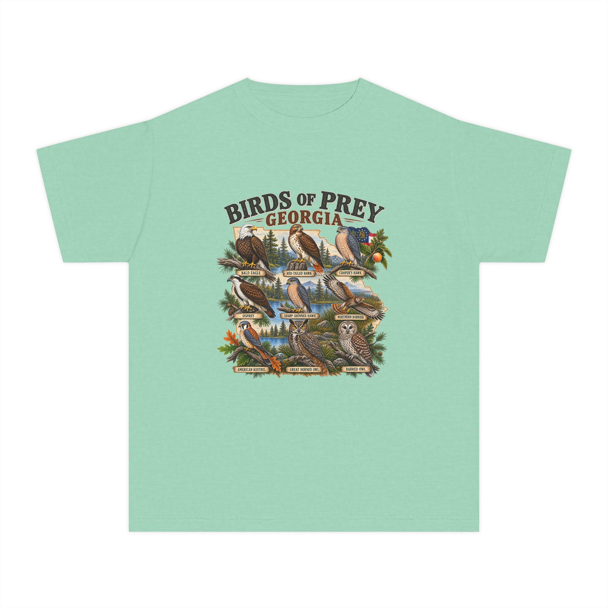 Youth Tee — 'Birds of Prey Georgia' Illustrated Wildlife Graphic