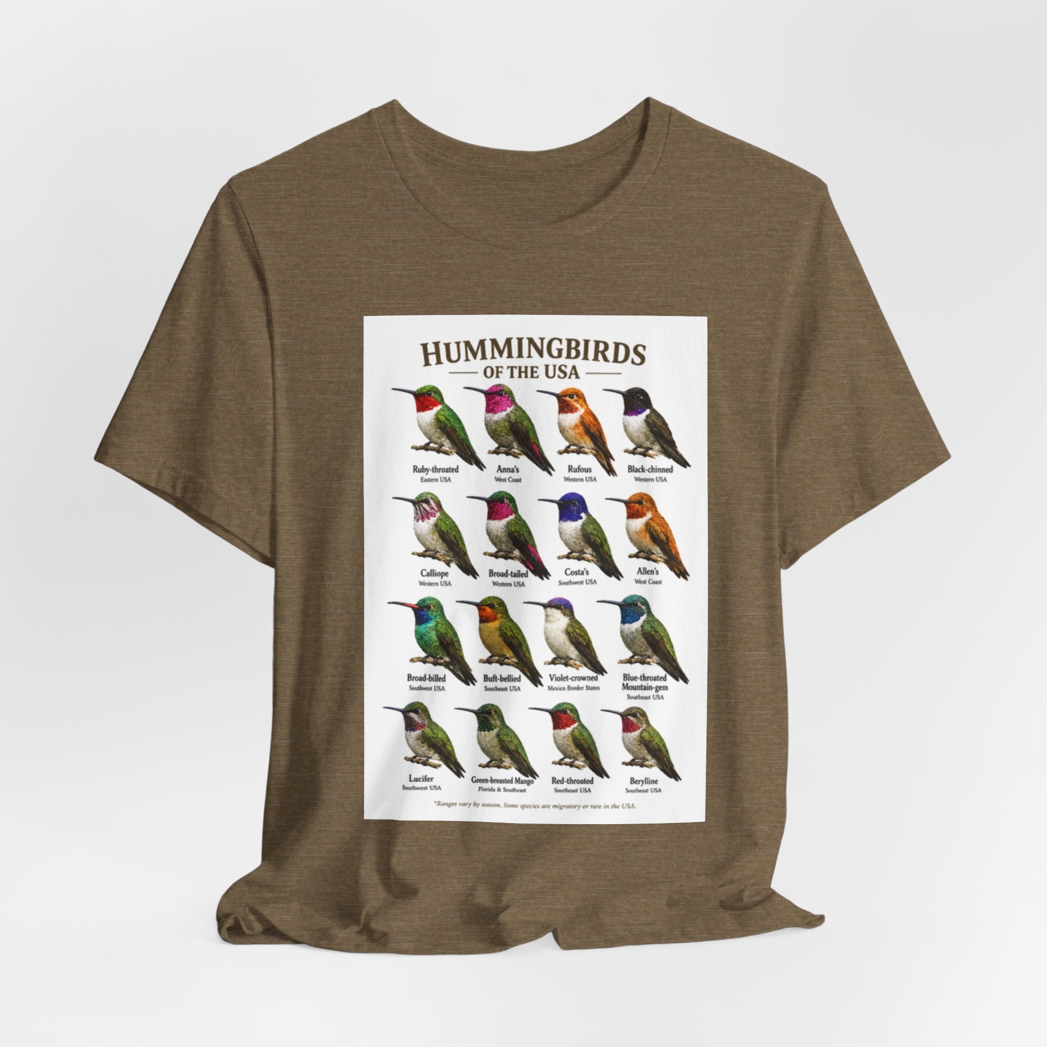 Hummingbirds of the USA Tee | Illustrations and Names of 16 Species