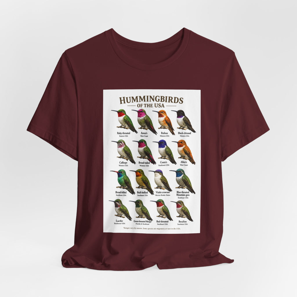 Hummingbirds of the USA Tee | Illustrations and Names of 16 Species