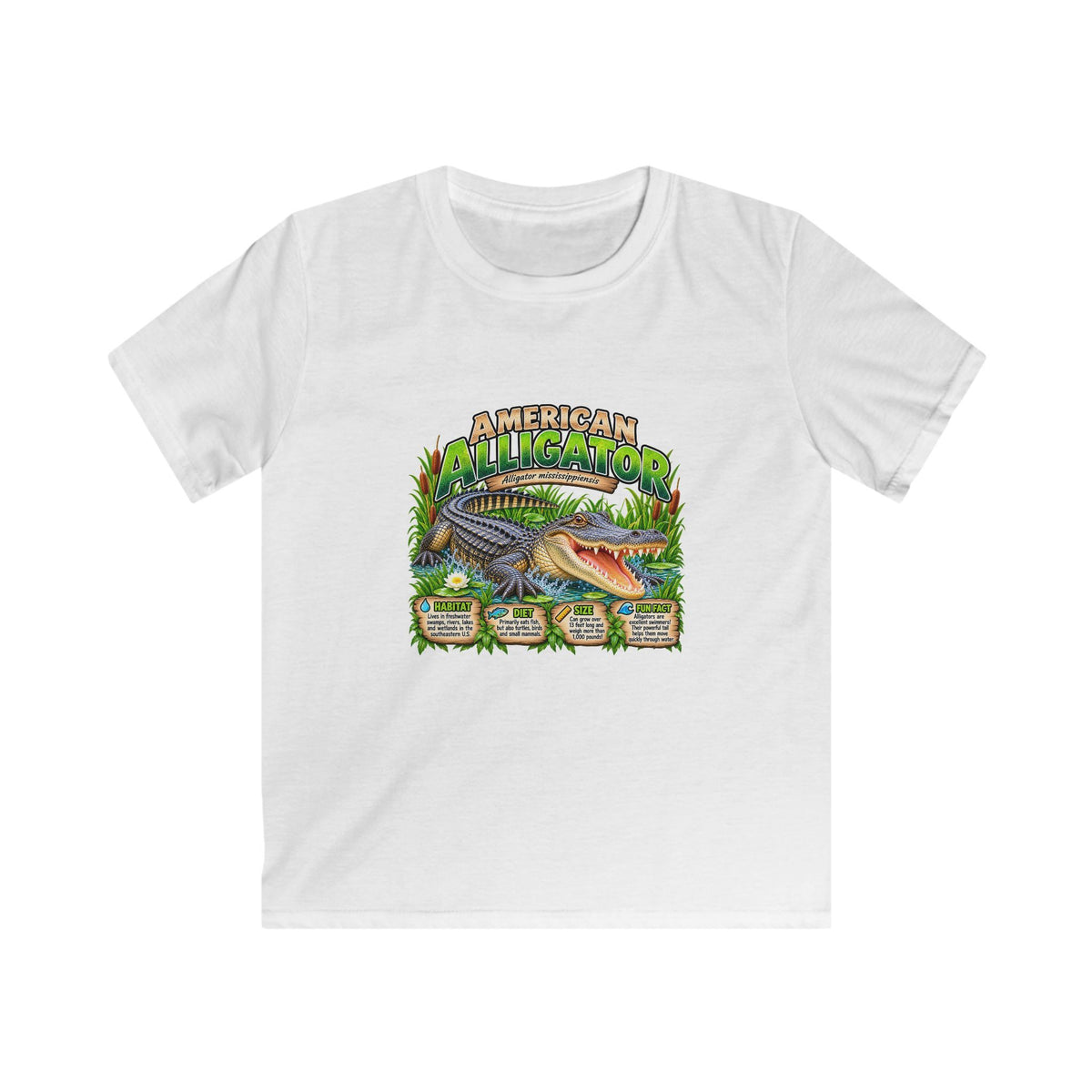 Kids Alligator Graphic Tee — "American Alligator" Nature Shirts for Boys & Girls