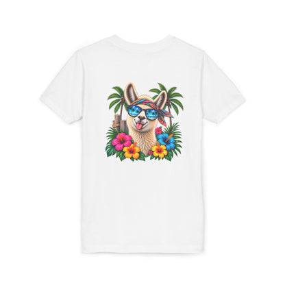 Youth Tee — Tropical Llama Sunglasses Summer Graphic