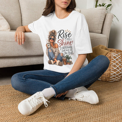 Rise and Shine Coffee Tee — 'I Caffeinate and Hope for the Best' Graphic T-Shirt