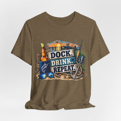 Dock. Drink. Repeat. Tee — Beach Bar Nautical T-Shirt for Boaters & Lake Lovers