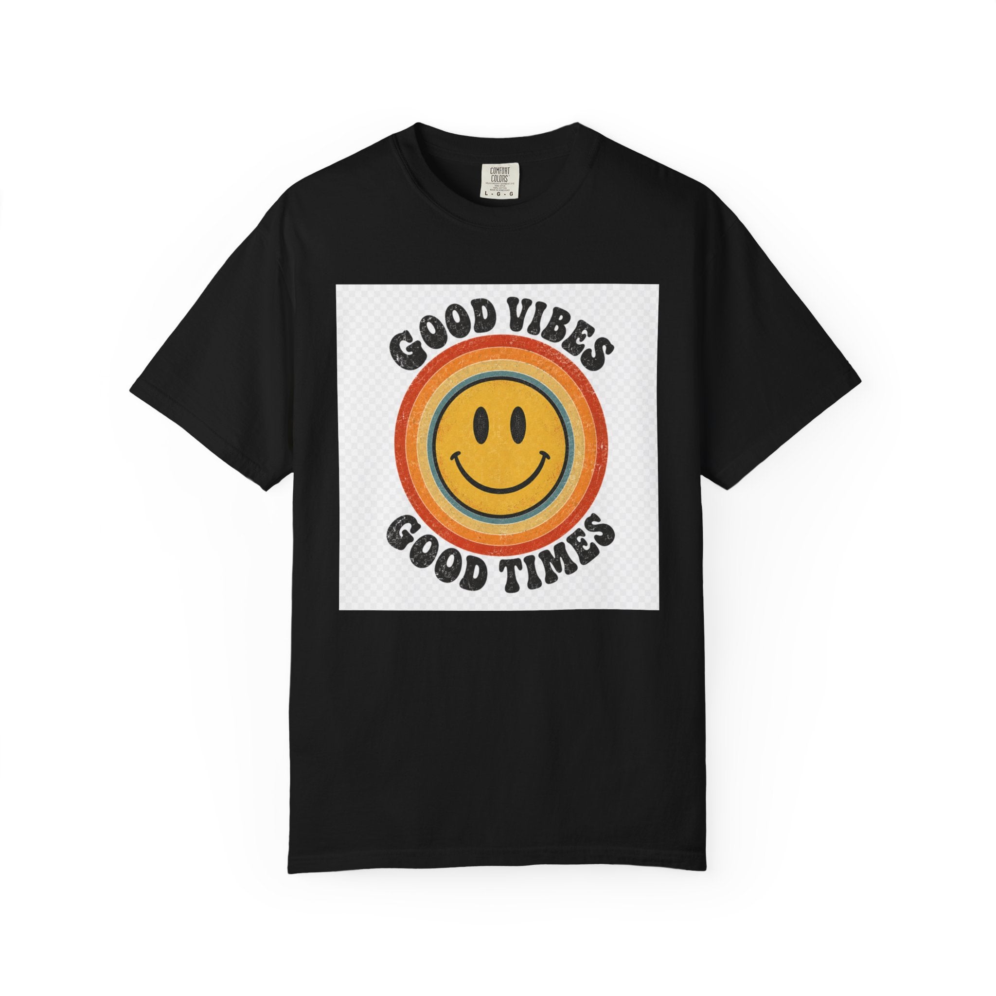 Good Vibes Good Times Smiley Face T-Shirt | Retro Rainbow Graphic