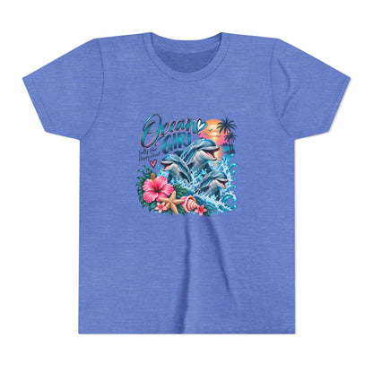 Ocean Girl Youth Tee — Dolphin Beach Graphic Tee for Kids