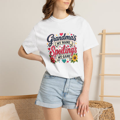 Grandma's My Name, Spoiling's My Game T-Shirt — Cute Floral Grandma Gift