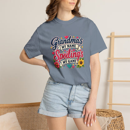 Grandma's My Name, Spoiling's My Game T-Shirt — Cute Floral Grandma Gift