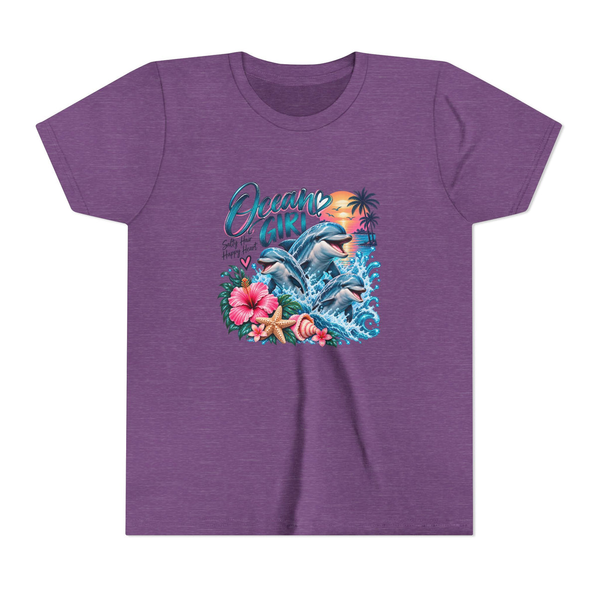 Ocean Girl Youth Tee — Dolphin Beach Graphic Tee for Kids