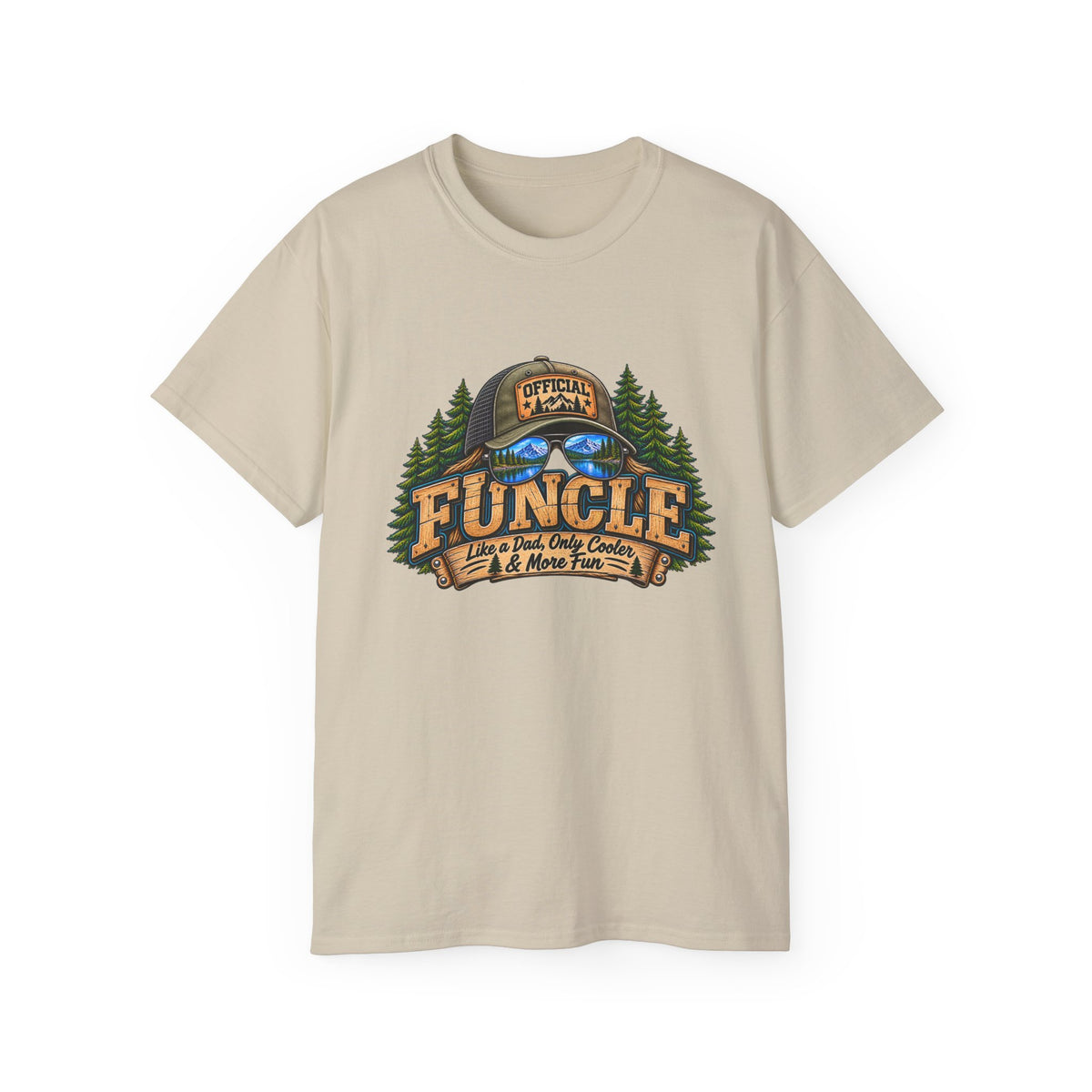 Uncle Camping T-Shirt — “Official Funcle” Outdoors Hat & Sunglasses Design