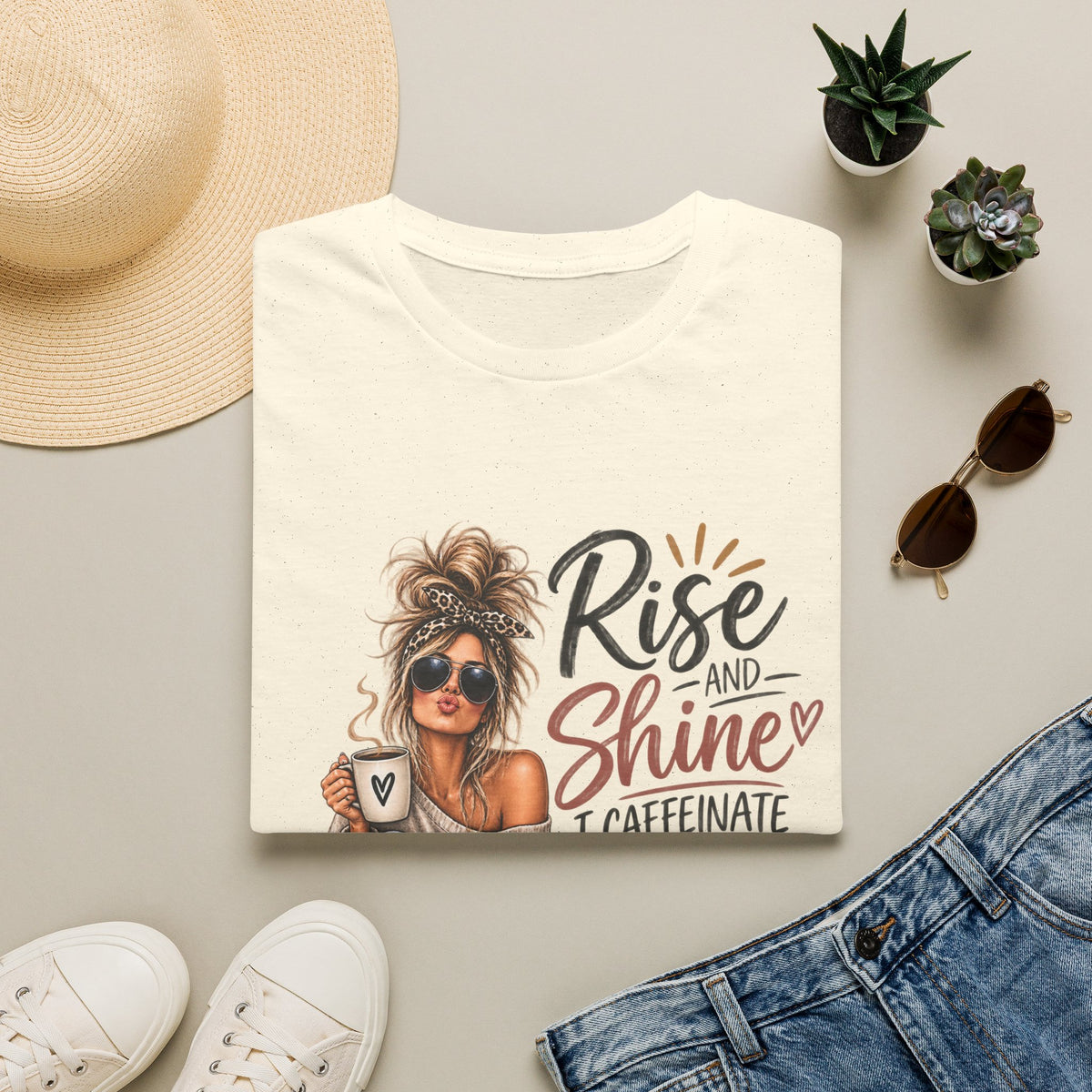 Rise and Shine Coffee Tee — 'I Caffeinate and Hope for the Best' Graphic T-Shirt
