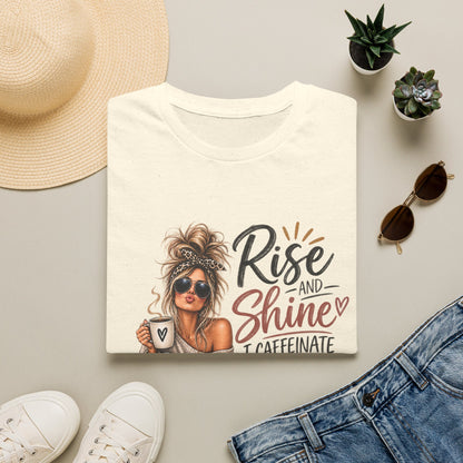 Rise and Shine Coffee Tee — 'I Caffeinate and Hope for the Best' Graphic T-Shirt