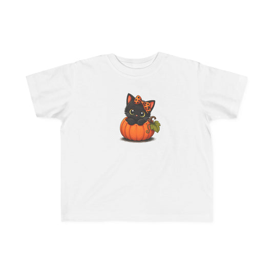 Black Kitten in Pumpkin Toddler Tee | Halloween Cat Kids Shirt