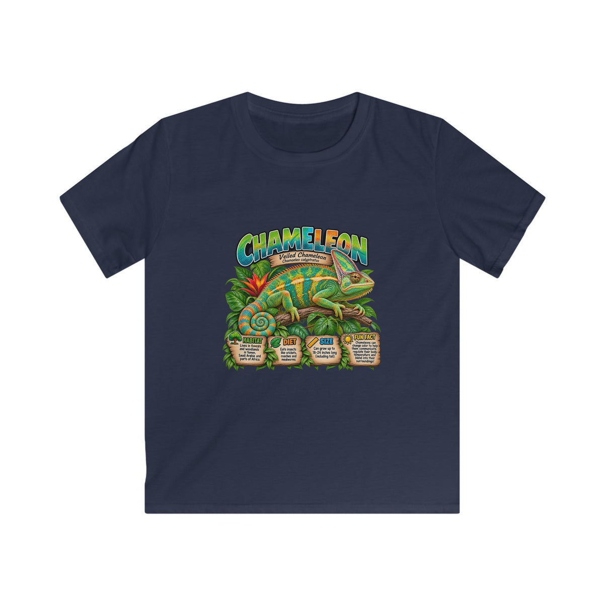Kids Chameleon T‑Shirt — Colorful Tropical Reptile Graphic Tee