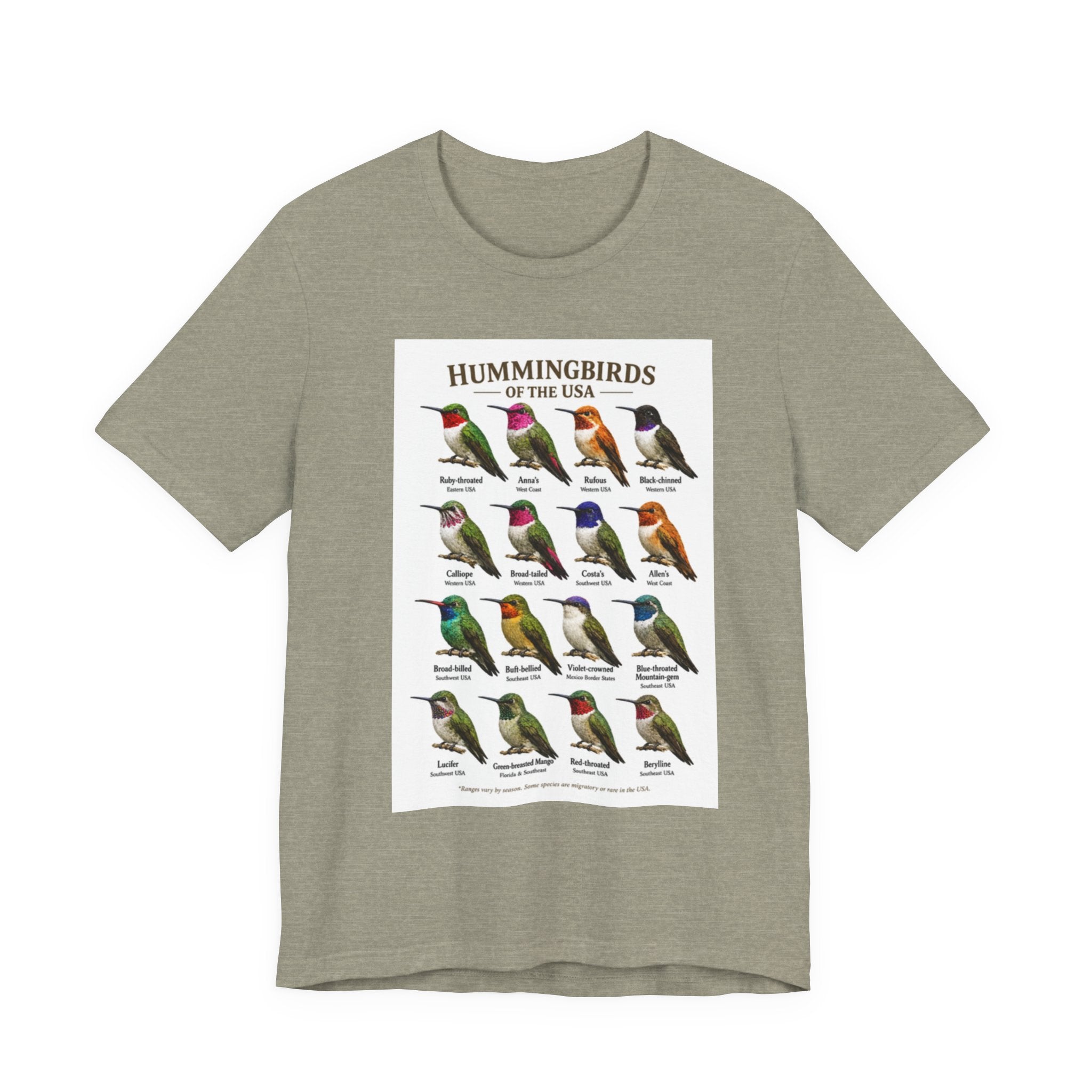 Hummingbirds of the USA Tee | Illustrations and Names of 16 Species