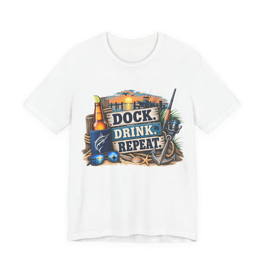 Dock. Drink. Repeat. Tee — Beach Bar Nautical T-Shirt for Boaters & Lake Lovers
