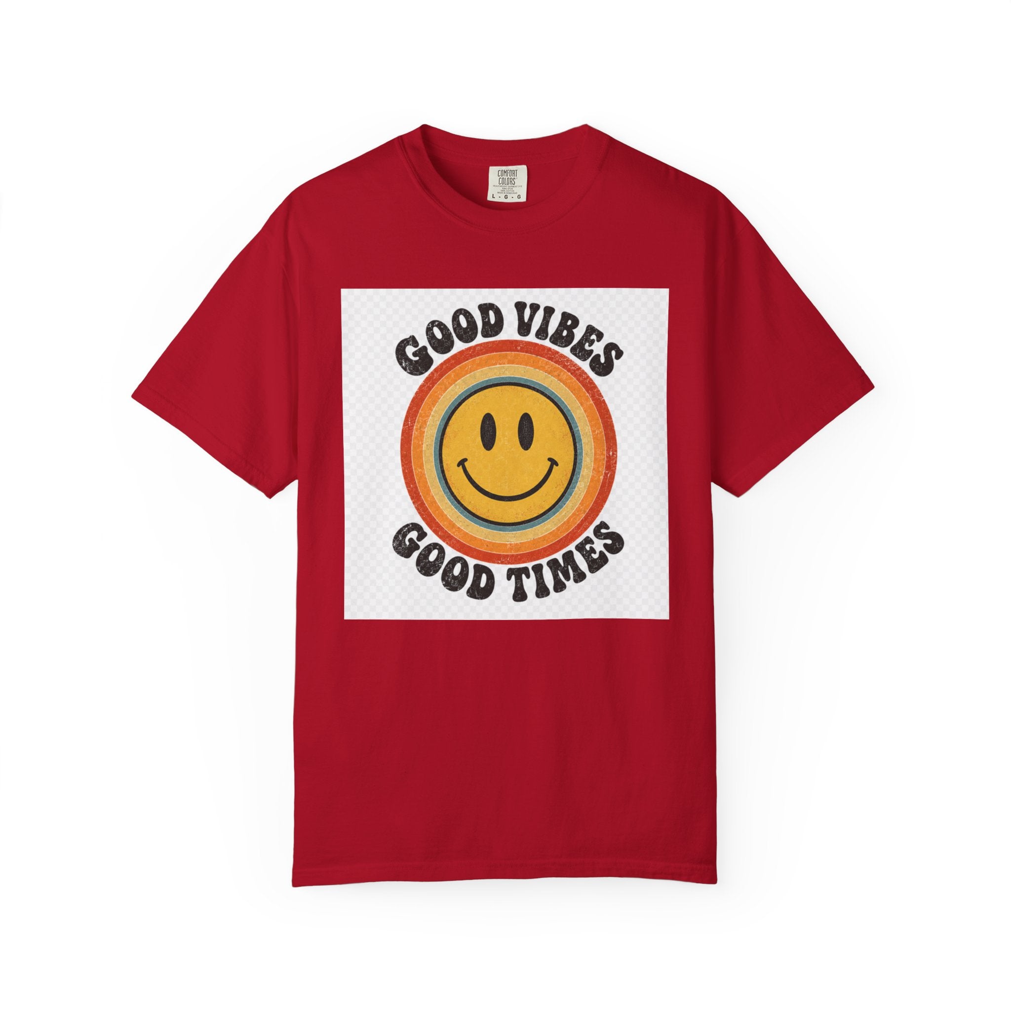 Good Vibes Good Times Smiley Face T-Shirt | Retro Rainbow Graphic