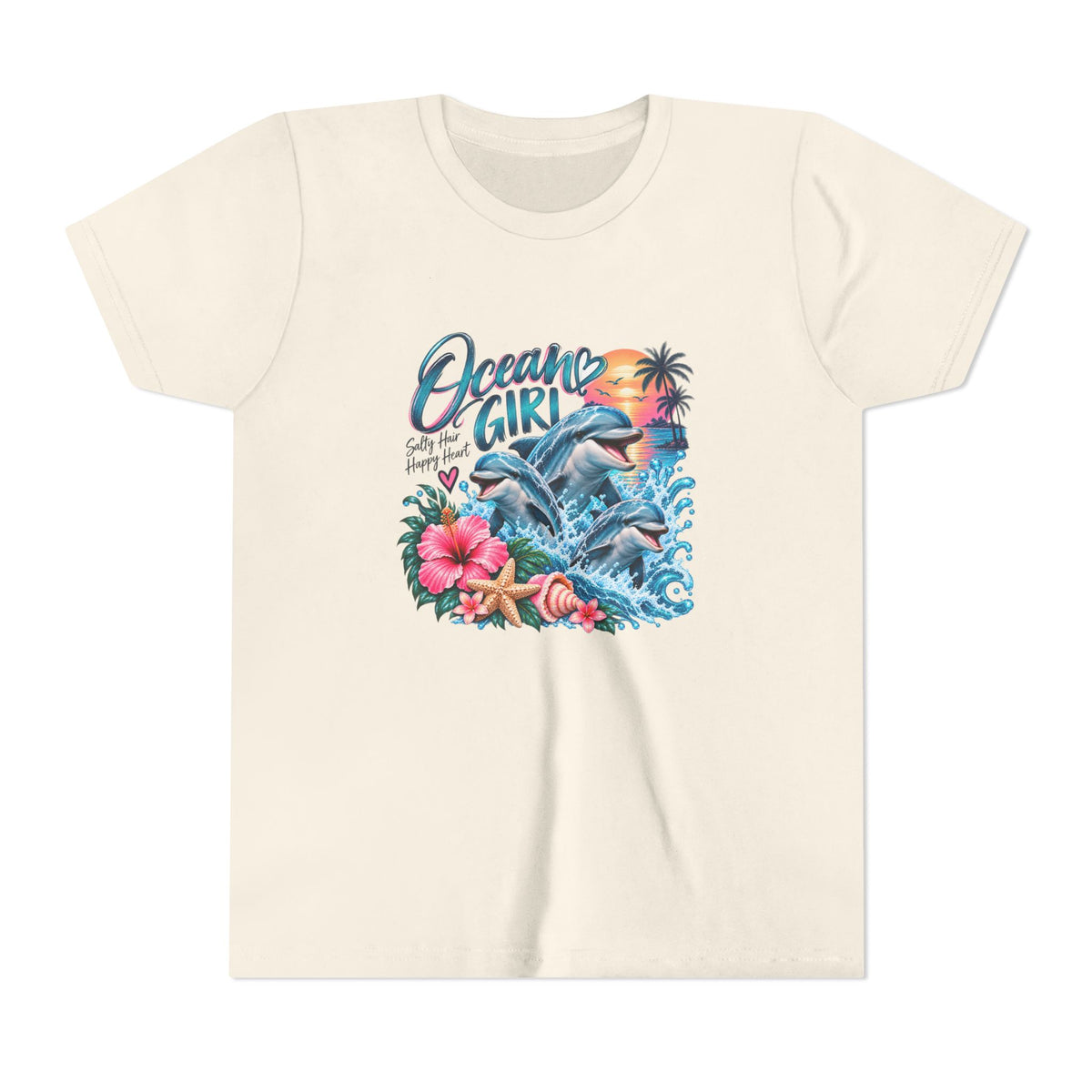 Ocean Girl Youth Tee — Dolphin Beach Graphic Tee for Kids