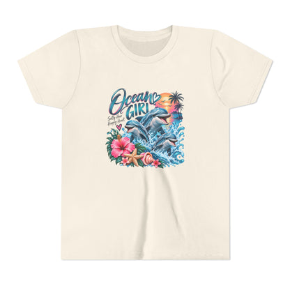 Ocean Girl Youth Tee — Dolphin Beach Graphic Tee for Kids