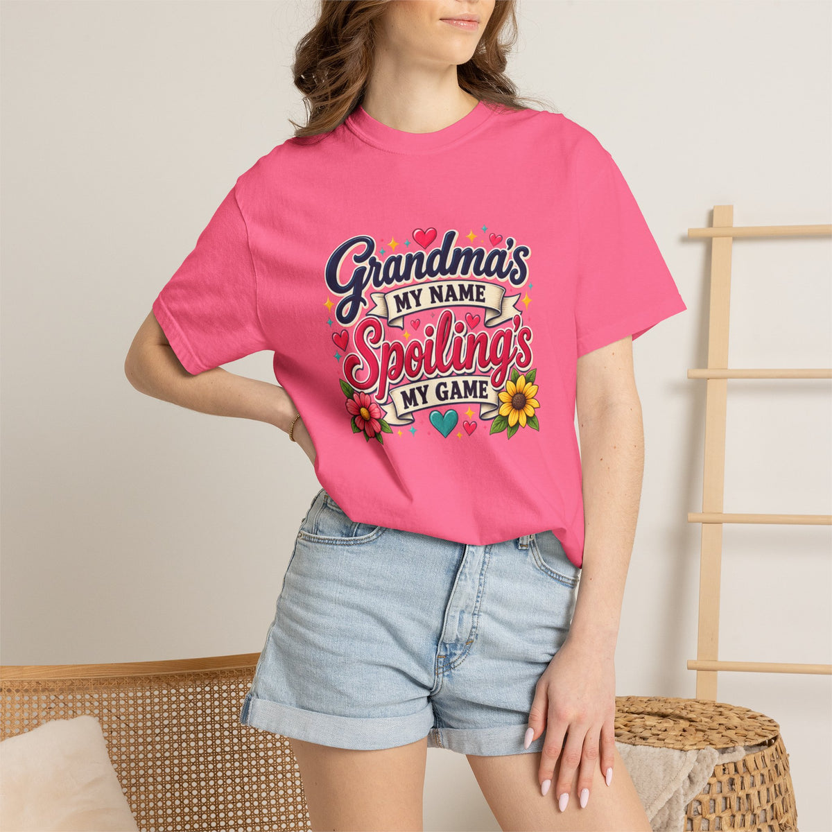 Grandma's My Name, Spoiling's My Game T-Shirt — Cute Floral Grandma Gift
