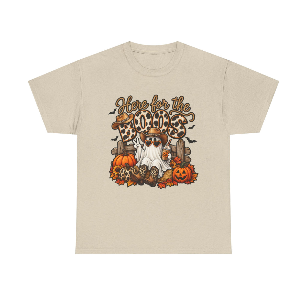 Here for the Boos Halloween T-Shirt – Leopard Ghost Pumpkins Fall Tee